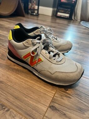 New Balance Light Gray Mesh & Suede Sneakers with Yellow Highlights
